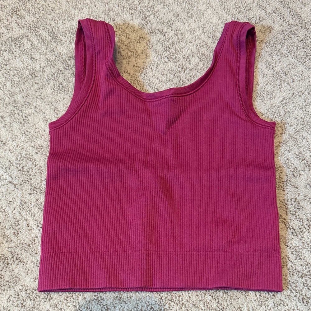 Athleta Cropped Ribbed Tank, Fuchsia 6